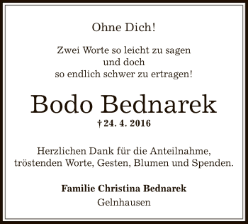 Traueranzeige von Bodo Bednarek von Offenbach