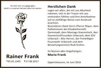 Traueranzeige von Rainer Frank von Offenbach