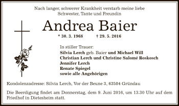 Traueranzeige von Andrea Baier von Offenbach