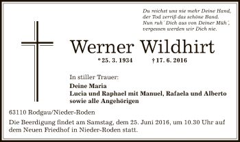 Traueranzeige von Werner Wildhirt von Offenbach