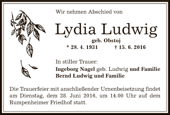 Traueranzeige von Lydia Ludwig von Offenbach