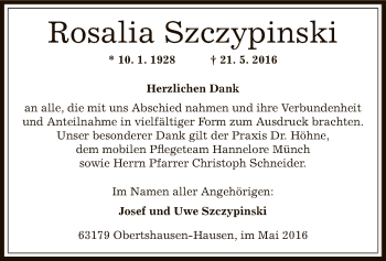 Traueranzeige von Rosalia Szczypinski von Offenbach