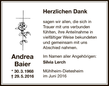 Traueranzeige von Andrea Baier von Offenbach