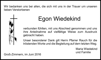 Traueranzeige von Egon Wiedekind von Offenbach