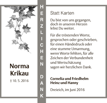 Traueranzeige von Norma Krikau von Offenbach