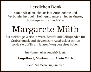 Traueranzeige von Margarete Müth von Offenbach