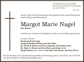 Traueranzeige von Margot Marie Nagel von Offenbach