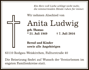 Traueranzeige von Anita Ludwig von Offenbach