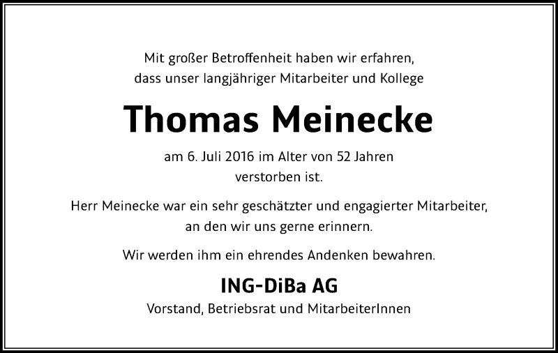  Traueranzeige für Thomas Meinecke vom 14.07.2016 aus Offenbach