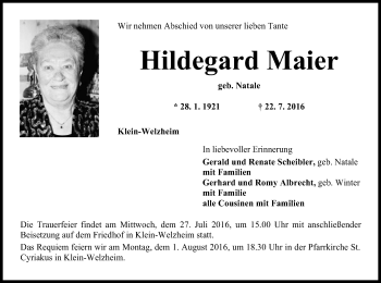 Traueranzeige von Hildegard Maier von Offenbach