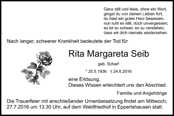 Traueranzeige von Rita Margareta Seib von Offenbach