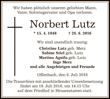 Traueranzeige von Norbert Lutz von Offenbach