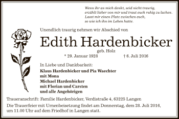 Traueranzeige von Edith Hardenbicker von Offenbach