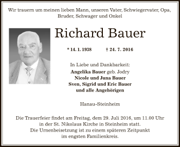 Traueranzeige von Richard Bauer von Offenbach