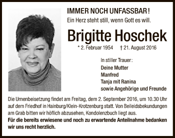 Traueranzeige von Brigitte Hoschek von Offenbach