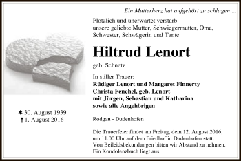 Traueranzeige von Hiltrud Lenort von Offenbach