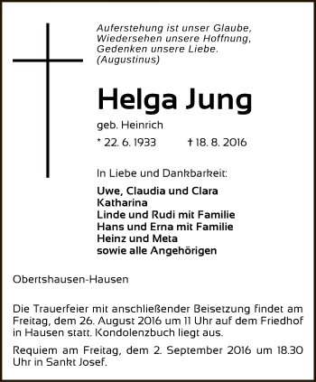 Traueranzeige von Helga Jung von Offenbach