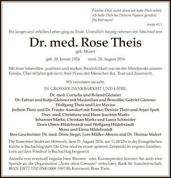 Traueranzeige von Rose Theis von Offenbach