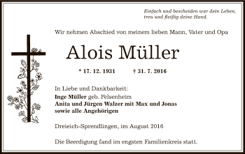 Traueranzeige von Alois Müller von Offenbach