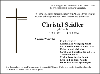 Traueranzeige von Christel Seidler von Offenbach