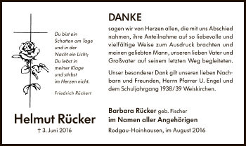 Traueranzeige von Helmut Rücker von Offenbach