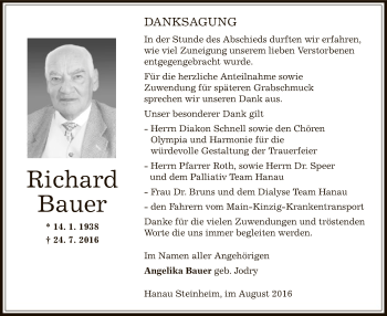 Traueranzeige von Richard Bauer von Offenbach