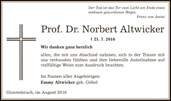 Traueranzeige von Norbert Altwicker von Offenbach