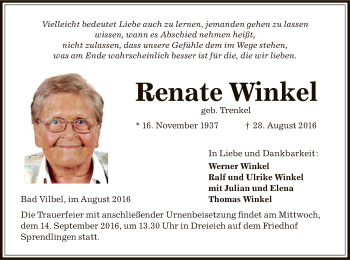 Traueranzeige von Renate Winkel von Offenbach