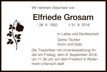 Traueranzeige von Elfriede Grosam von Offenbach