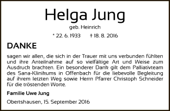 Traueranzeige von Helga Jung von Offenbach