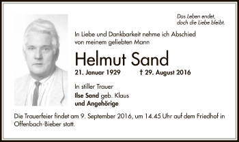 Traueranzeige von Helmut Sand von Offenbach