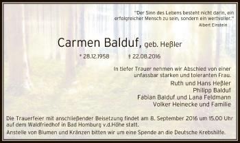 Traueranzeige von Carmen Balduf von Offenbach