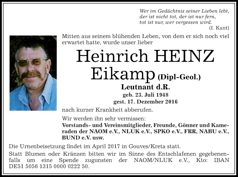  Traueranzeige für Heinrich Heinz Eikamp vom 05.01.2017 aus Offenbach