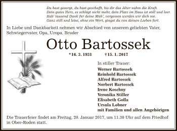 Traueranzeige von Otto Bartossek von Offenbach