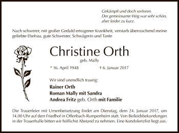 Traueranzeige von Christine Orth von Offenbach