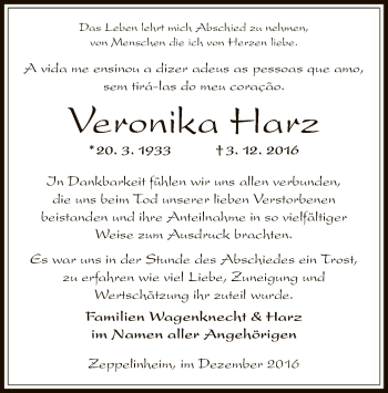 Traueranzeige von Veronika Harz von Offenbach