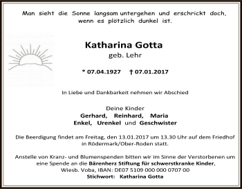 Traueranzeige von Katharina Gotta von Offenbach