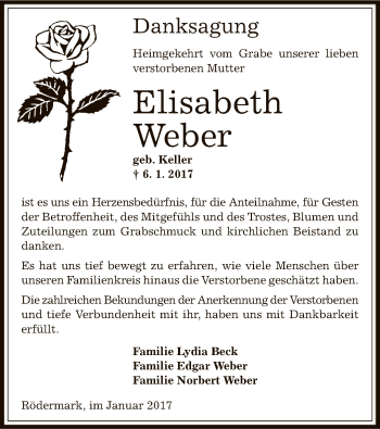 Traueranzeige von Elisabeth Weber von Offenbach