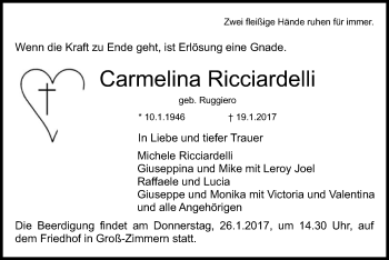 Traueranzeige von Carmelina Ricciardelli von Offenbach