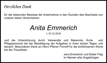 Traueranzeige von Anita Emmerich von Offenbach