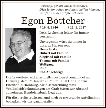 Traueranzeige von Egon Böttcher von Offenbach