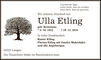 Traueranzeige von Ulla Etling von Offenbach