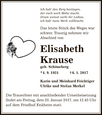 Traueranzeige von Elisabeth Krause von Offenbach