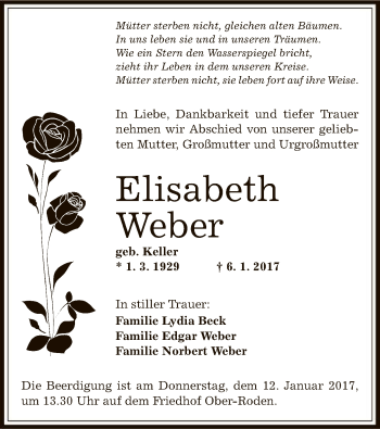 Traueranzeige von Elisabeth Weber von Offenbach