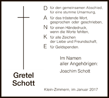 Traueranzeige von Gretel Schott von Offenbach