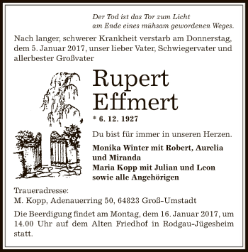 Traueranzeige von Rupert Effmert von Offenbach