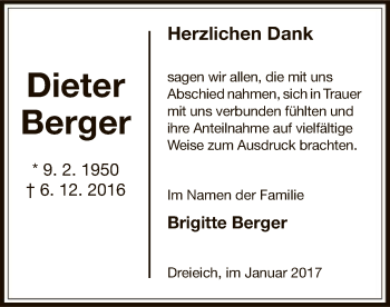 Traueranzeige von Dieter Berger von Offenbach