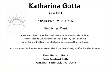 Traueranzeige von Katharina Gotta von Offenbach