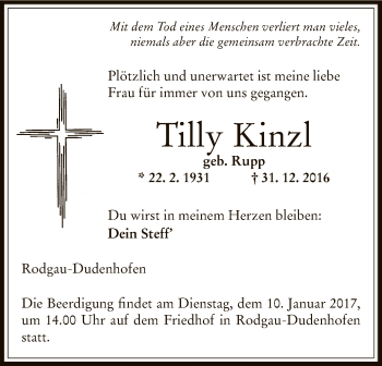 Traueranzeige von Tilly Kinzl von Offenbach