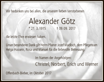 Traueranzeige von Alexander Götz von Offenbach